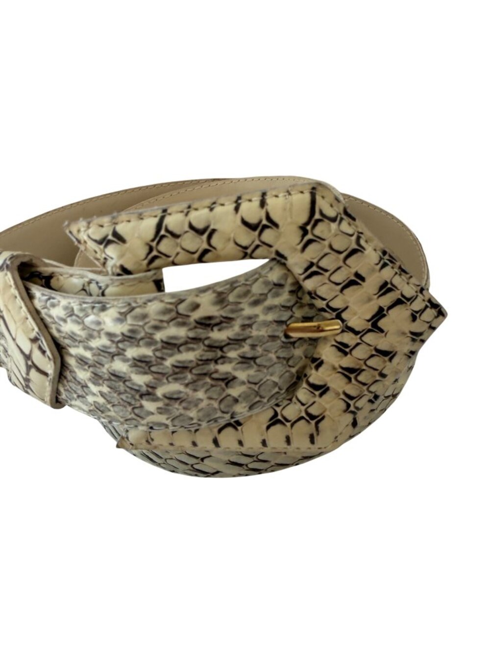 Ritz Snake Skin Belt With Gold-Tone Buckle M/L Size Cream & Black Pattern